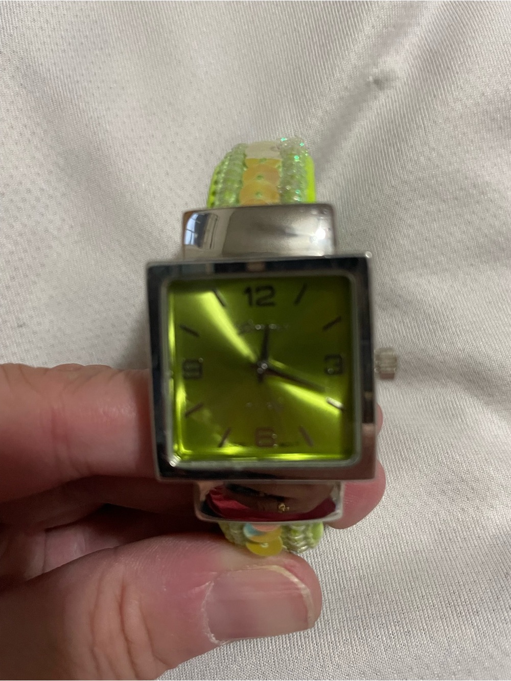 Geneva Platinum Lime Green Square Dial Women's Watch